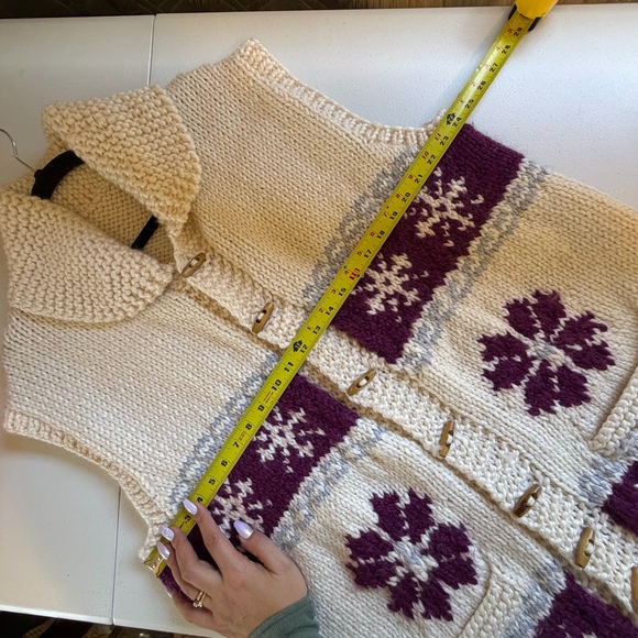 Vintage Handmade Knit Cardigan Sweater Vest Shawl Collar Mens Large Cowichan 70s - Picture 11 of 11